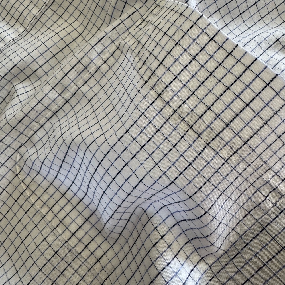 #17 MENS EUC TAYLORS ROW FINERY 18 1/2 34/35 BUTTON DOWN WHITE BLUES - Picture 2 of 3